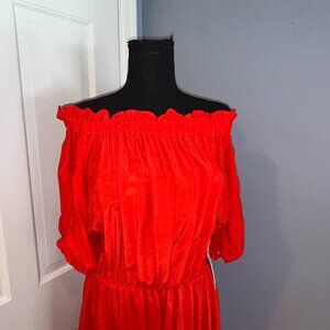 Barney's New York, WARM, Red Dress, Short Sleeves, Ruffles, off the shoulder,Med